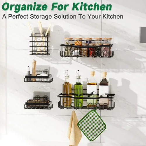 Vista 4 de Organizador de Ducha Paquete de 5 A Prueba de Óxido Acero Inoxidable Organizadores de Baño Con Gran Capacidad, Estantes Sin Perforación, Organizador
