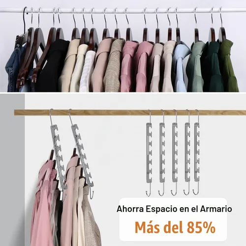 Vista 4 de Sindax Perchas telescópicas que ahorran espacio, 6 agujeros, se ajustan a 9 agujeros, perchas de metal resistentes mejoradas, ahorro de espacio