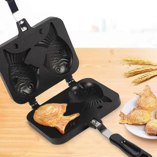 Vista 2 de Atyhao - Molde para tortilla antiadherente para hornear con molde de acero inoxidable en forma de pescado de 2 caras