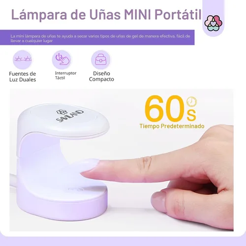 Vista 6 de Saviland Mini Lámpara de Uñas, Lámpara de Uñas de Secado Rápido de Gel 16W, Luz UV Portátil para Extensión de Uñas Fácil y Rápida, Lámpara de Curado