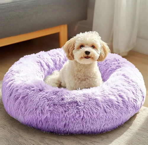 Vista 14 de JOLLYVOGUE - Cama para perros y gatos, cama relajante y antiestrés para mascotas y perros pequeños, cojín esponjoso en forma de dona para mascotas