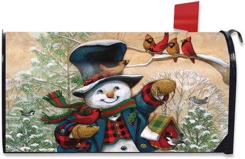 Vista 7 de Briarwood Lane - Funda para buzón grande de nieve a cuadros de invierno 26 - Damas y pájaros