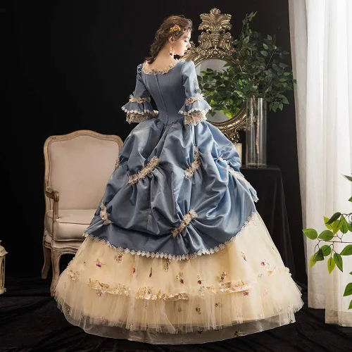 Vista 5 de KEMAO - Vestido renacentista del siglo XVIII estilo rococó barroco de la corte de Marie Antoinette vestidos de baile de alta gama vestido histórico