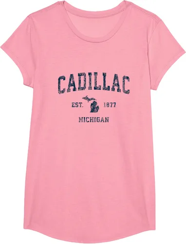 Vista 25 de Cadillac Michigan MI Vintage Sports Design Navy Print Camiseta