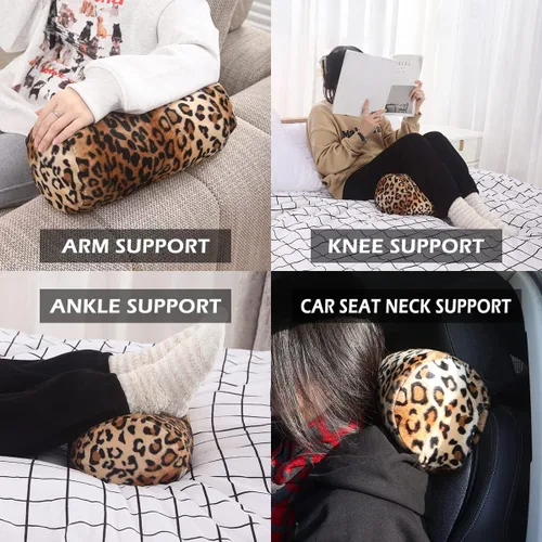 Vista 6 de CARRIE HOME Almohadas de Cuello de Microcuentas con Estampado de Leopardo Cilíndricas Tipo Puff Suaves - Almohada Pequeña de Rollo para Brazo