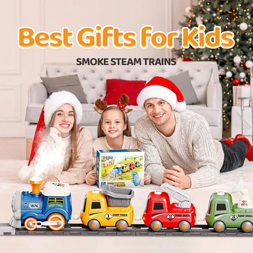 Vista 7 de Tren de juguete con control remoto para niños, conjunto de tren con luces y música con vapor de agua para niños y niñas de 3-8 años, conjunto