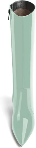 Vista 157 de AMBELIGHT Botas altas hasta la rodilla con cremallera y puntera puntiaguda para mujer, de patente sólida, tacón alto, 3.3 pulgadas