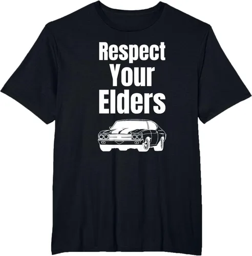 Vista 67 de Divertido regalo de auto para chicos – Respect Your Elders Classic Muscle Car Camiseta, Negro, S