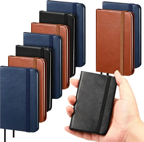 Vista 15 de Qeeenar Paquete de 10 cuadernos de bolsillo de cuero de tapa dura, mini diarios rayados de 4 x 2.5 pulgadas, diseño de hojas doradas, 50 hojas