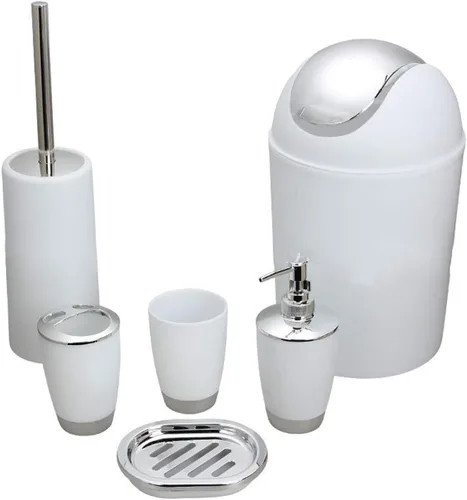 Vista 2 de 6 piezas de accesorios de baño, vaso para cepillo de dientes, dispensador de jabonera (naranja)