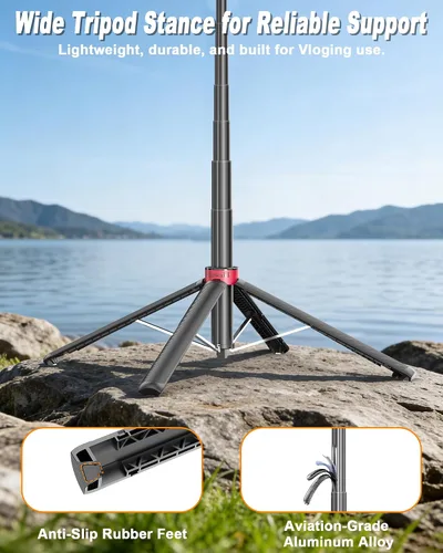 Vista 4 de Trípode magnético para teléfono con mando a distancia, trípode para selfie stick de 67 pulgadas para vlogging, plegado de 11.7 pulgadas, soporte