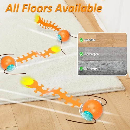 Vista 2 de Waaiio Juguete interactivo para gatos con cola de ciempiés, bola rodante rápida, juguetes recargables para gatos adultos aburridos