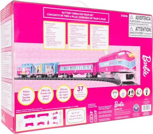 Vista 19 de Lionel Mattel Barbie - Juego de tren de juguete con control remoto, locomotora, vagones de tren y pista con sonidos auténticos de tren, luces