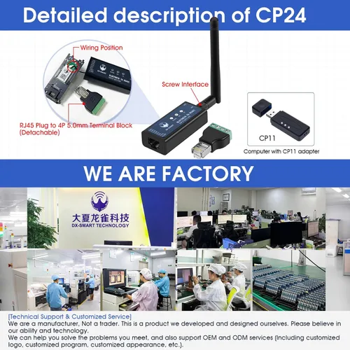 Vista 7 de Adaptador serie DX-CP24 RS485 a Bluetooth, módulo de comunicación Bluetooth inalámbrico industrial a convertidor RS485, cambia el dispositivo