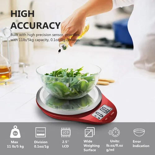Vista 2 de Báscula de alimentos, NUTRI FIT básculas de cocina digitales con peso en gramos y onzas, plataforma grande de acero inoxidable para hornear, cocinar
