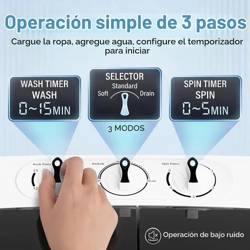 Vista 2 de HomGarden Lavadora portátil con doble tina, capacidad total de 13 libras, mini lavadora compacta y secadora de centrifugado con control
