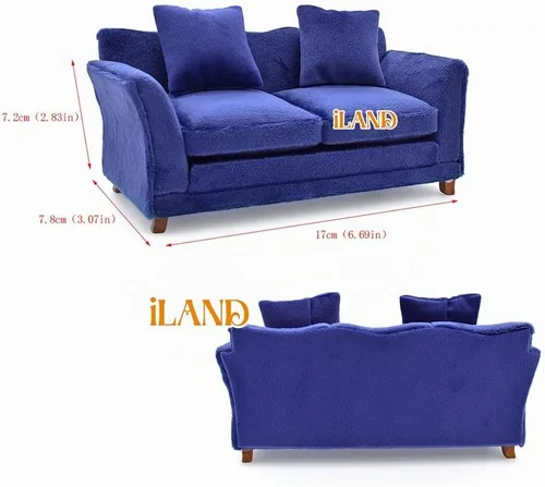 Vista 4 de iLAND Muebles modernos para casa de muñecas en escala 1/12 de sofá en miniatura para sala de estar de casa de muñecas (terciopelo azul oscuro)