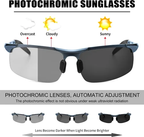 Vista 3 de Wzerry Lentes de sol polarizados fotocromáticos para hombres lentes de sol deportivos con marco de metal Al-Mg para conducir protección UV400