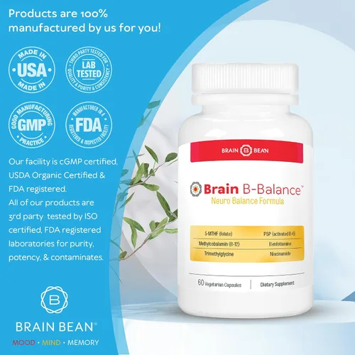Vista 2 de Brain B Balance: Multivitamínico metilado - Fórmula neurobalance del complejo B metilado - Metilfolato apoya el estado de ánimo.Mind.Memory - 60