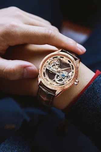 Vista 4 de Relojes de cuero de esqueleto para hombre, vestido de lujo automático, mecánico, automático, impermeable, luminoso, relojes de pulsera