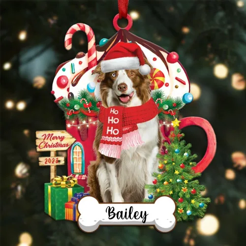 Vista 130 de Akita1 - Adorno personalizado para perro, adorno de perro con nombre personalizado, plano impreso en 2D, acrílico colgante, Papá Noel y perro