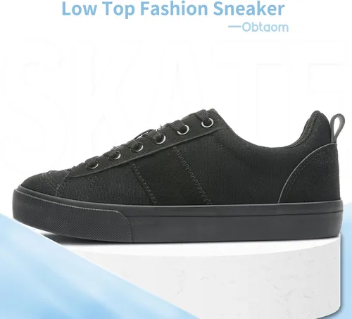 Vista 2 de Obtaom Zapatos deportivos de lona para mujer, con cordones, cómodos, zapatos de patinaje para mujer, zapatos casuales de tenis planos