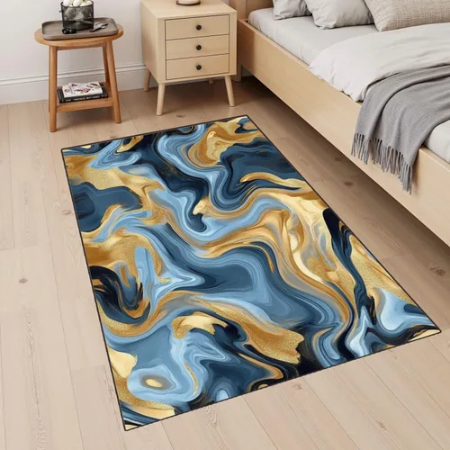 Vista 4 de 32"x 48" Boho Area Rugs Marble Texture Seamless Pattern Silver Gold Grey Blue Black Abstract Washable Low Pile Carpet Non Slip Floor Mat Soft for