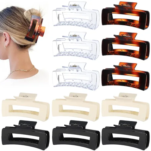 Vista 12 de Sisiaipu Accesorios para el cabello grandes de 4.1 pulgadas, 12 pinzas cuadradas grandes para cabello grueso, clips a granel jumbo para mujeres