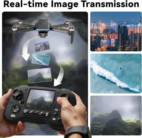 Vista 2 de Toladrone TD31LCD RC - Dron con pantalla LCD, dron plegable para principiantes con transmisión de imagen digital en tiempo real, función de ajuste