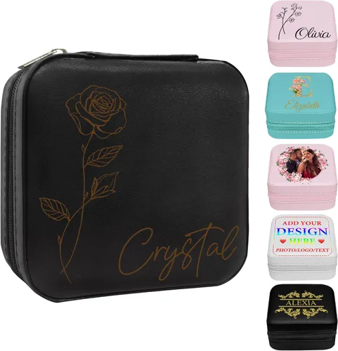 Vista 29 de Joyero personalizado con nombre, joyero de viaje portátil personalizado, organizador de joyas de cuero, cajas de dama de honor, boda, regalo