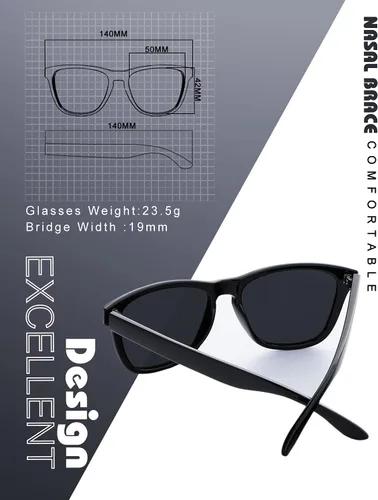 Vista 4 de KALIYADI Gafas de sol unisex polarizadas retro clásicas modernas para hombres y mujeres, gafas de sol para conducir con bloqueo UV, C Negro brillante