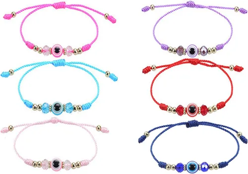 Vista 5 de COLORFUL BLING Pulseras con cuentas de mal de ojo hechas a mano, con nudos, con cuentas de protección y buena suerte, ajustables, hilo, cuerda