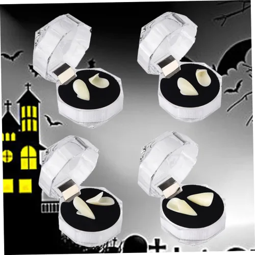 Vista 9 de EXCEART 4 pares de colmillos falsos de vampiro para cosplay, dientes falsos simulados, colmillos realistas, dientes de hombre lobo, colmillos