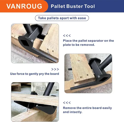 Vista 5 de Herramienta de palet Buster, barra de palanca para paletas, herramienta de extracción de tablero de cubierta industrial resistente, sin mango, barra