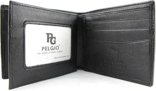 Vista 6 de Cartera plegable suave de piel de rayas de diamante genuino, Negro -, Billetera plegable