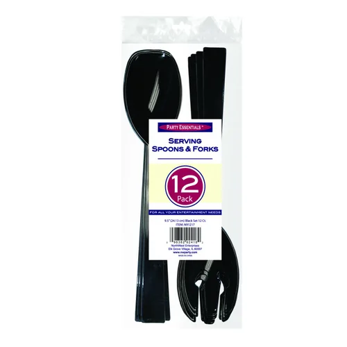 Vista 4 de Party Essentials N9417 Juego de tenedores y cucharas para servir, 9-1/2 pulgadas, negro (12 paquetes de 4)