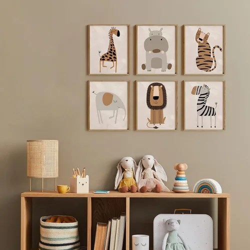 Vista 2 de Canssape Juego de 6 decoraciones de pared de safari para guardería, 8 x 10 pulgadas, decoración de pared de guardería de animales de la selva