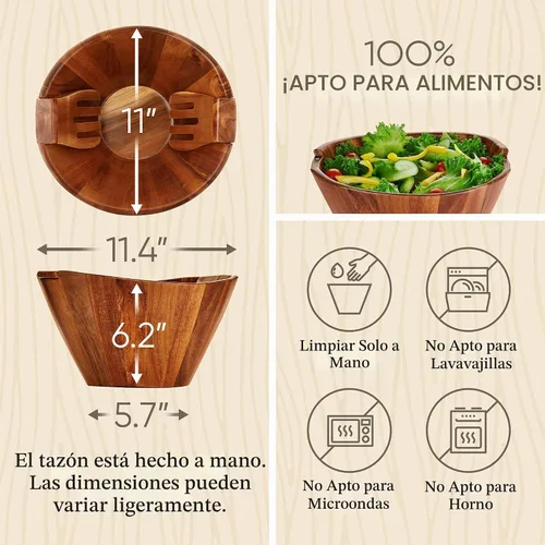 Vista 2 de Night Tree Ensaladera grande de madera con tenedores para servir, juego de ensaladera de madera para alimentos o frutas, utensilios magnéticos aptos