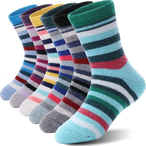 Vista 78 de ANTSANG Calcetines de Lana, Calcetines Térmicos Cálidos y Gruesos Tipo Crew Boot para Niños Pequeños, Niños y Niñas, 6 Pares
