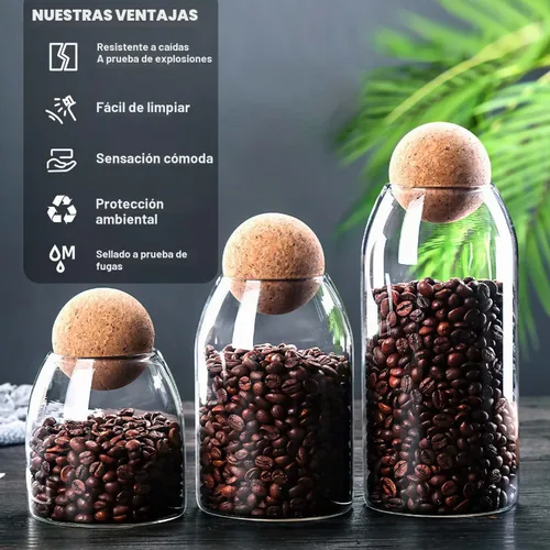 Vista 7 de [Usado] Recipiente de almacenamiento de alimentos de vidrio, contenedor de almacenamiento de 3 piezas con corcho de bola, tarro de almacenamiento
