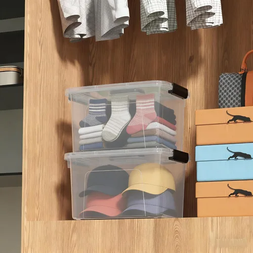 Vista 6 de Caja/contenedores de almacenamiento transparentes de 17.5 cuartos de galón, paquete de 4 recipientes de plástico con asa y tapa