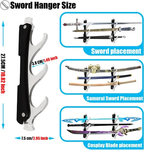 Vista 3 de Soporte de espada de 3 niveles, soporte de pared para espada, soporte de pared de espada, soporte de pared Katana, soporte de sable de luz, soporte