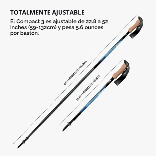 Vista 4 de Fizan 3 bastones de senderismo compactos: ultraligeros de 5.6 onzas, para mochileros, bastones de senderismo, ajustables, plegables, ajuste Corcho