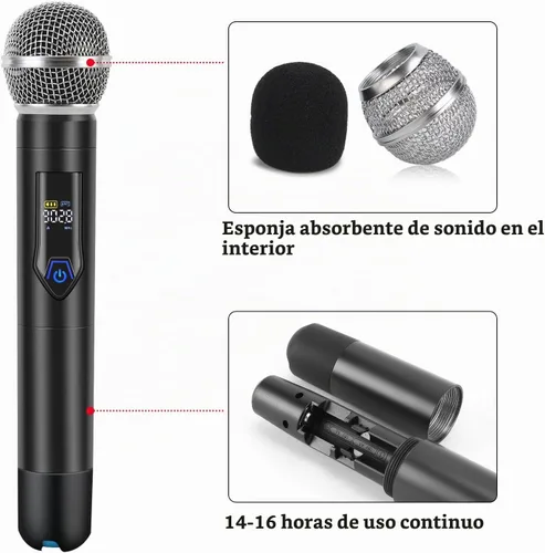 Vista 5 de Sistema de Micrófono Inalámbrico con Estuche, Micrófono Inalámbrico Dual de Mano UHF Metálico de 20 Canales Profesional para Iglesia, DJ, Karaoke