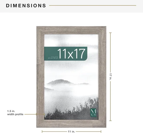 Vista 6 de MCS Marco para póster con estilo de museo, 11 x 17 pulgadas, madera de granero, vertical y horizontal, para colgar en la pared, marco grande