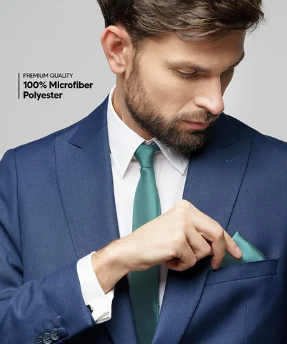 Vista 3 de Juego de corbata de satén sólido y pañuelo de bolsillo para hombre, conjunto de corbata a juego para hombre