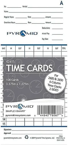 Vista 3 de Pyramid Time Systems - Tarjetas de tiempo españolas genuinas y auténticas (42415S) para modelos piramidales 2500, 2500k1, 2660 y 2600 relojes