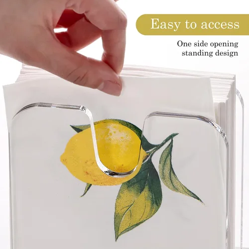 Vista 6 de DINGHUO Servilletero de acrílico para cóctel, para la mesa, (12.7 cm x 12.7 cm) Dispensador de servilletas de bebidas transparente con base de 8 mm
