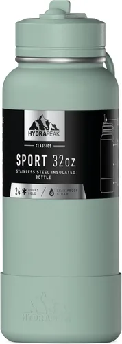 Vista 23 de Hydrapeak Botella de agua deportiva aislada de 32 onzas con tapa con popote, a prueba de fugas y derrames, mantiene las bebidas frías durante 24