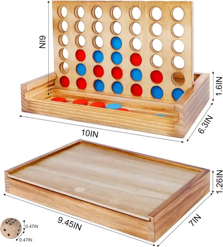 Vista 2 de Glintoper Set de Juego de Mesa Shut The Box y 4 en fila, Juego Clásico de Dados de Madera con Números y Alinea 4 para Niños y Familia, Decoración